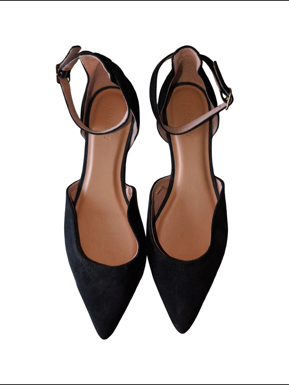 Classic Black Pointed Toe Ankle Strap Flats - Women